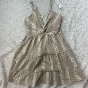 Beige and White Floral Dress